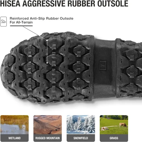 Vista 4 de HISEA Botas de lluvia para hombre, botas de goma de neopreno, botas de barro aisladas, botas de jardín de altura media