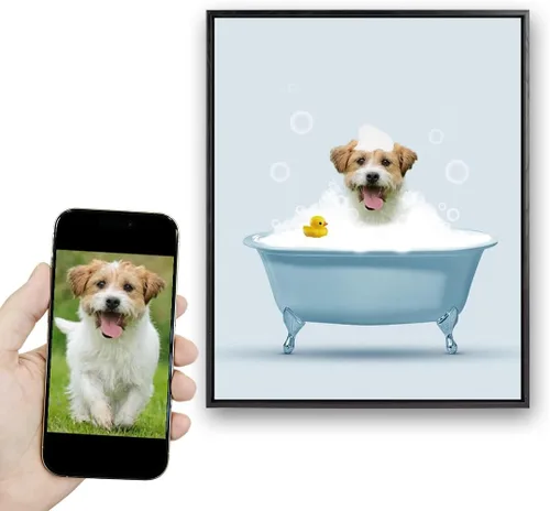 Vista 49 de kvtiwee retrato personalizado de mascota a partir de foto, arte de pared en lienzo de gato en el inodoro, arte de baño divertido en blanco y negro