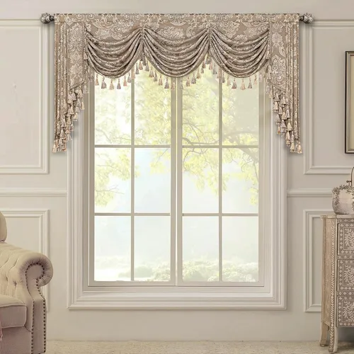 Vista 26 de Loom and Mill Cenefas de Cascada de Lujo para Ventanas, Elegante Cenefa de Cortinas Gruesas de Jacquard con Borlas para Sala de Estar, Dormitorio