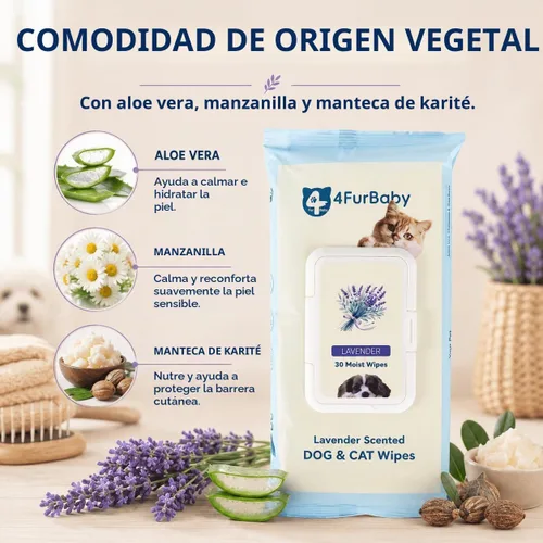 Vista 7 de Toallitas para perros para patas y traseros, lavanda, 30