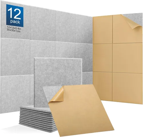 Vista 9 de Paquete de 12 paneles acústicos de pared de alta densidad, paneles de amortiguación de sonido de 0.4" x 12" x 12" pulgadas, paneles acústicos