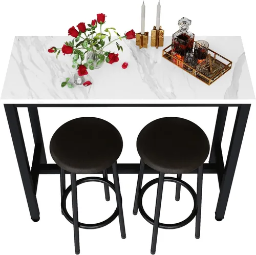 Vista 11 de Recaceik Juego de comedor de 3 piezas, mesa de bar moderna y taburetes para 2 encimeras de cocina, parte superior de madera, fácil de montar