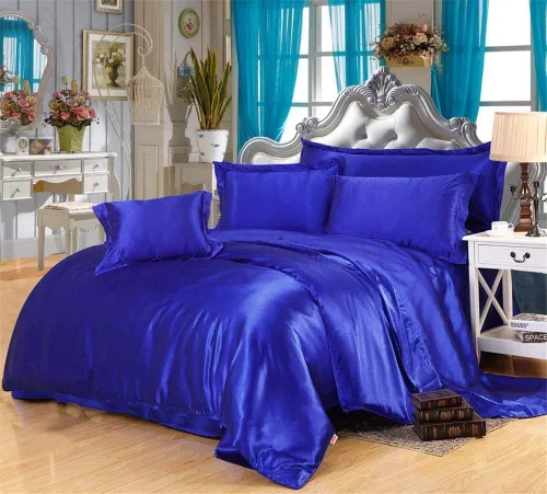 Vista 12 de Juego de funda de edredón de tamaño individual, color azul aguamarina con cierre de cremallera, satén sedoso ultrasuave de 4 piezas