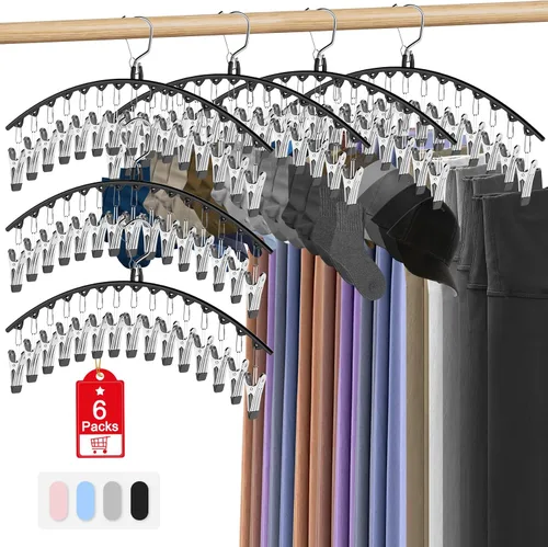 Vista 8 de Paquete de 3 perchas para faldas y pantalones con clips, organizador de leggings para colgar en el armario con 10 clips con capacidad para 30