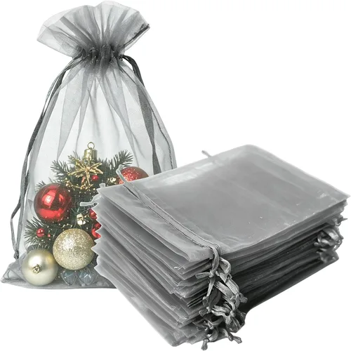 Vista 15 de Bolsas de regalo de organza de 4 x 6 pulgadas con cordón para joyas, dulces, paquetes de 50 bolsas de té de tela transparente azul aguamarina