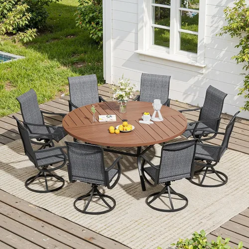 Vista 33 de VICLLAX Muebles pequeños de exterior de 3 piezas, 2 sillas giratorias de patio y mesa redonda pequeña para 2, sillas de carbón oscuro y negro