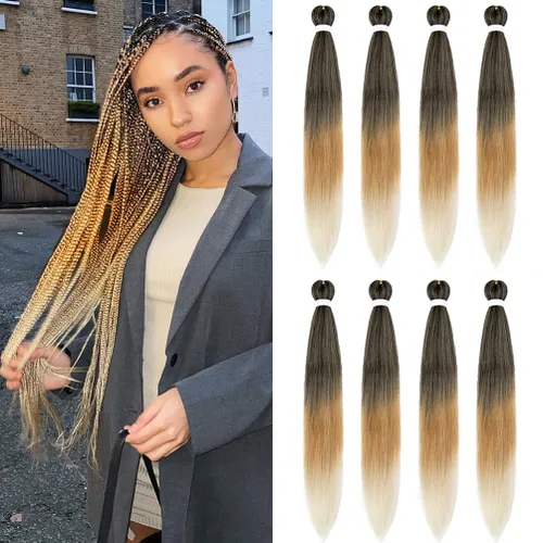 Vista 7 de 8 paquetes de extensiones preestiradas - 16 pulgadas de cabello trenzado premium, 55G/paquete, sin picazón, fijación en agua caliente, textura Perm