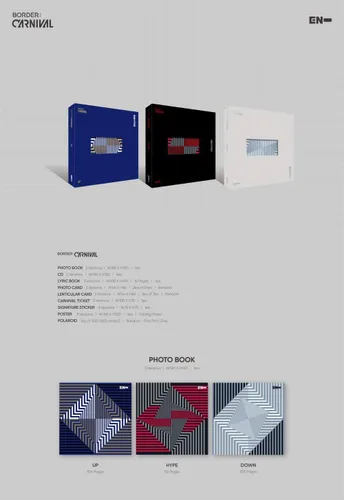 Vista 2 de Enhypen Frontera Carnaval 2 Mini álbum versión Hype CD+1P póster plegable en paquete+112p PhotoBook+16p Liric Book+2p PhotoCard+1P Lenticular+1P