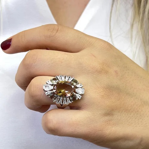 Vista 3 de Anillo de mujer de plata de piedra zultanita 925K - Exquisitas joyas de piedras preciosas para la venta - Anillo de plata sultanita - Diásporo turco