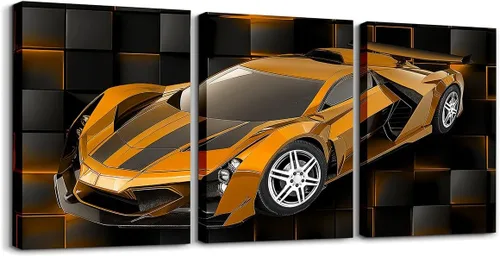 Vista 41 de Feelyou Cuadro azul de carreras para pared, 12 x 16 pulgadas, 3 piezas de autos deportivos de velocidad, lienzo para decoración de pared, diseño