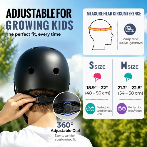 Vista 6 de Casco de bicicleta para niños, casco para niños y niñas de 1-3/2-4/3-5/5-8/8-14 años, ajuste ajustable y ligero, seguridad multideportiva