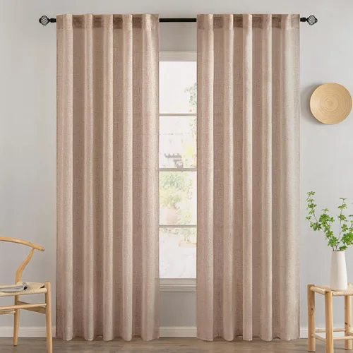 Vista 90 de MIULEE - Cortinas semitraslúcidas suaves y gruesas con textura de lino para cocina y ventana de baño, con trabilla trasera y bolsillo para Blanco