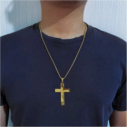 Vista 4 de EZUY GNAY Collar con colgante de cruz de acero inoxidable de oración del Señor cadena de cruz de religión regalo inspirador para hombres y mujeres