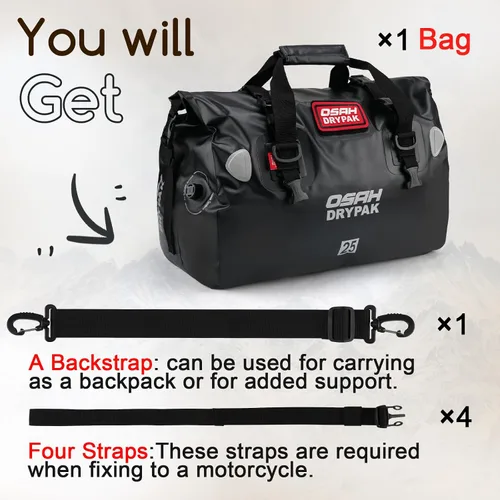 Vista 7 de OSAH DRYPAK Bolsa de lona impermeable – Bolsa seca para motocicleta con gran espacio de almacenamiento, bolsas de equipaje impermeables con bolsillo