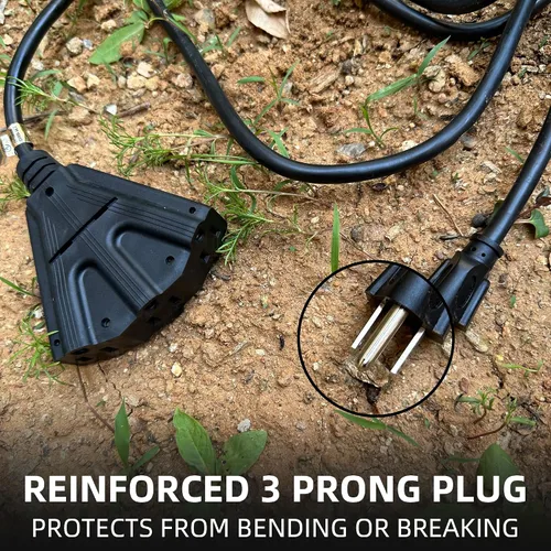 Vista 5 de YOJOE Cable de extensión de 3 salidas para interiores y exteriores, cable de alimentación de 3 clavijas 13A resistente a la intemperie, múltiples