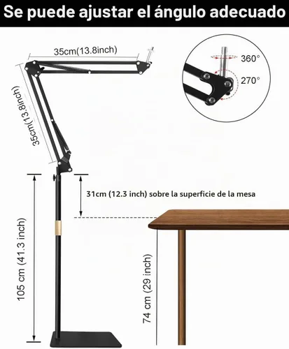 Vista 3 de Soporte de Piso para Micrófono para Blue Yeti, Nano, Snowball, HyperX, Razer, Logitech USB y Micrófono de Condensador, Brazo Articulado Ajustable