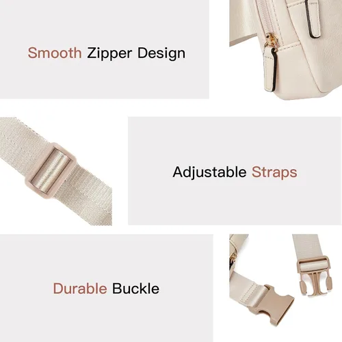 Vista 4 de Telena - Riñoneras para mujer, bolsa de cinturón de cuero con bandolera a la moda y correa ajustable, 2-beige, Talla única