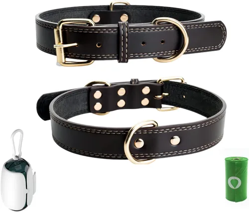 Vista 7 de Collar para perro de cuero enrollado, duradero, fuerte, mediano, grande, ajustable, suave, transpirable, acolchado, con hebilla de aleación