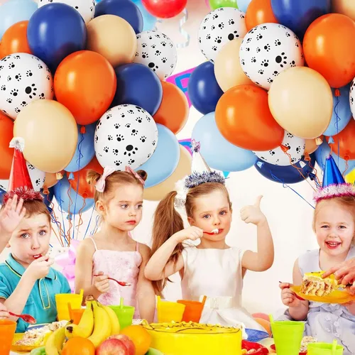 Vista 5 de Funhot Set de Globos Azules y Naranjas, 60 Unidades, Globos Temáticos de Perro, 12 Pulgadas, Globos de Fiesta Pastel Naranja Azul Marino Impresos