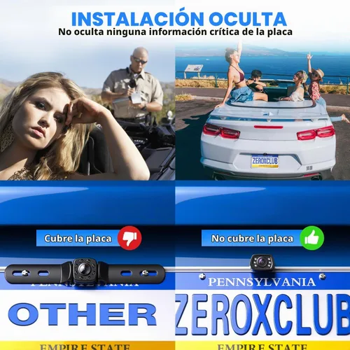 Vista 2 de ZEROXCLUB Cámara de respaldo con cable para placa de matrícula para automóvil, camioneta, SUV Negro