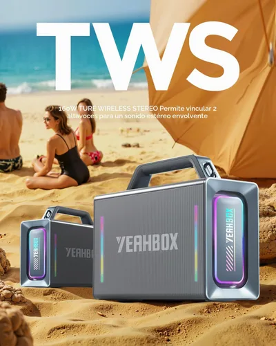 Vista 9 de Yeahbox Thunder 500 Altavoz de Fiesta – Sistema PA Bluetooth de Potencia Máxima de 200W con Micrófonos Inalámbricos Duales, Tarjeta de Sonido DSP