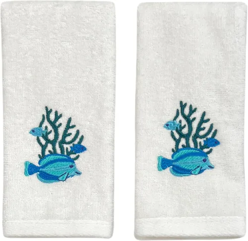 Vista 42 de Serafina Home Toallas de baño suaves y absorbentes para huéspedes: ancla azul náutica con diseño costero de cuerda gris plateada, 2 piezas de 12 "x