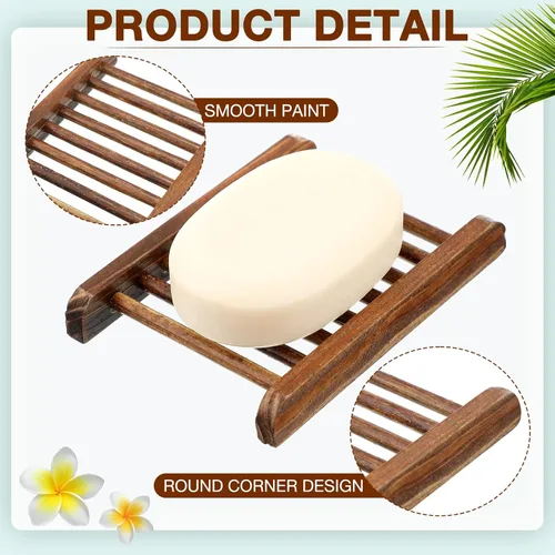 Vista 7 de Potchen Jabonera de bambú de madera artesanal para ducha, rectangular, bañera, ducha, plato de ducha, accesorios para el hogar, baño, esponjas