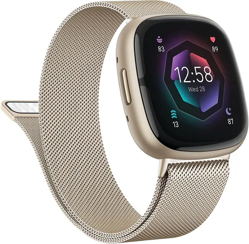 Vista 16 de Vanjua Correa de metal para Fitbit Sense 2 / Sense Bands, Fitbit Versa 4 / Versa 3 correas para mujeres y hombres, correa de repuesto de pulsera