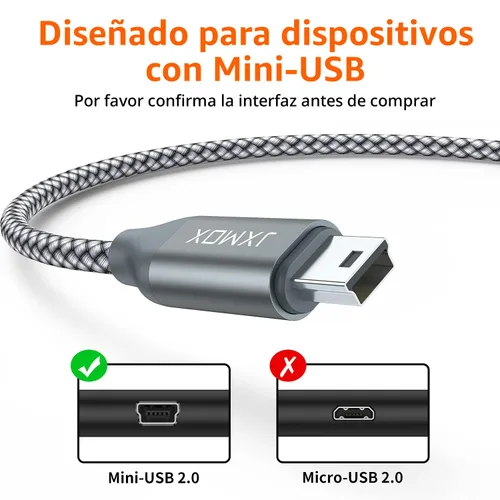 Vista 2 de JXMOX Cable mini USB, (3.3 pies 2 unidades) USB 2.0 tipo A macho a Mini B cable de carga compatible con Hero 3+, controlador PS3, cámara digital