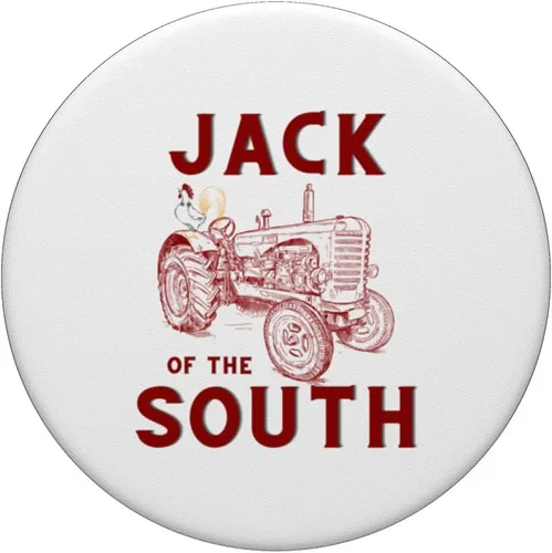 Vista 3 de Jack of the South Pollo en tractor rojo Vida de granja PopSockets estándar PopGrip