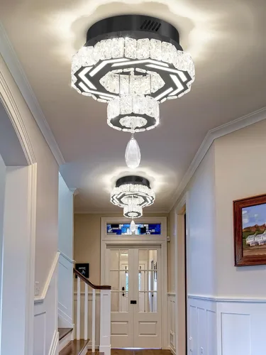 Vista 25 de Flashing God Candelabros de cristal modernos de 12 pulgadas, lámpara de techo de montaje empotrado, mini lámpara LED regulable para pasillo, lámpara