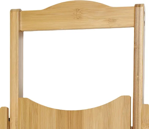 Vista 8 de Taburete de bar plegable de bambú con respaldo y reposapiés, sillas de bar portátiles para el hogar, isla de cocina, desayuno, sin montaje