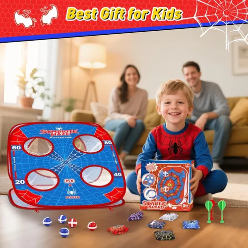 Vista 8 de Juego de lanzamiento de sacos de araña 4 en 1 para niños, juego de Cornhole para interiores y exteriores, juguetes para niños y niñas de 3 a 8 años