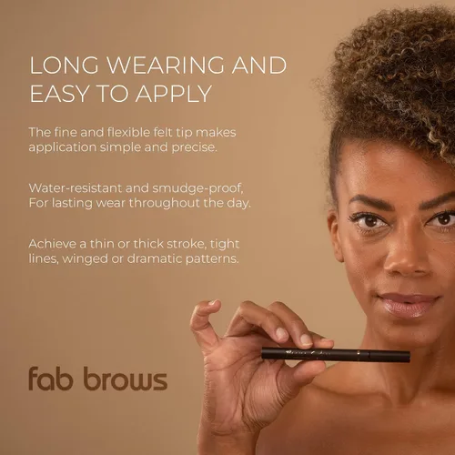 Vista 3 de Fab Brows Delineador líquido de precisión – Delineador líquido con punta de fieltro – Delineador de ojos negro impermeable ricamente pigmentado