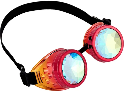 Vista 17 de Gafas de caleidoscopio retro con pinchos, gafas de cristal arcoíris steampunk estilo soldadura, gafas de cosplay punk