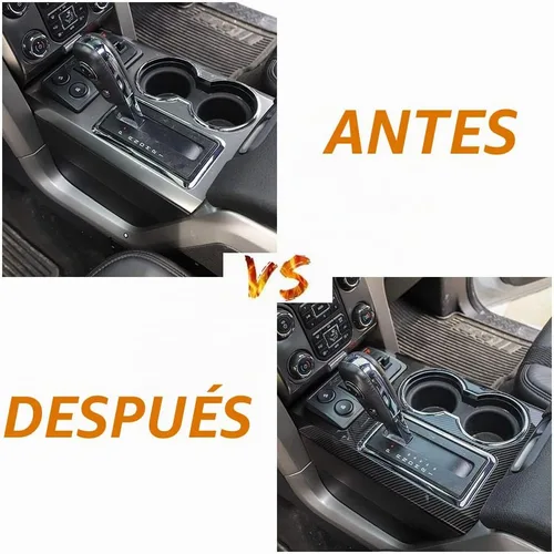 Vista 4 de JeCar Para Ford F150 Raptor 2009-2014 Cubierta del panel de cambio de engranajes Portavasos Decoración ABS Accesorios interiores, fibra de carbono
