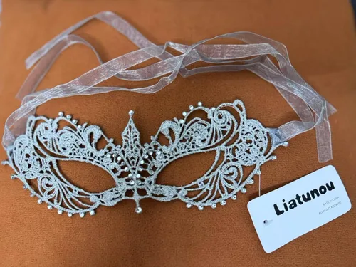 Vista 2 de Antifaz de mujer, máscara de encaje para bailes de graduación y fiestas Plateado