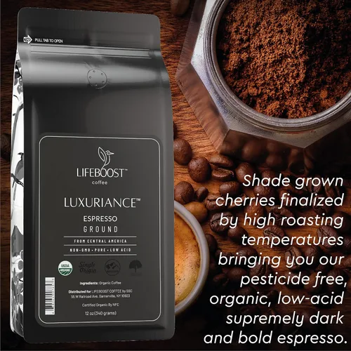 Vista 2 de Lifeboost Café expreso orgánico molido – Café expreso orgánico sin OMG, bajo en ácido, de origen único, USDA cultivado en sombra – Probado por