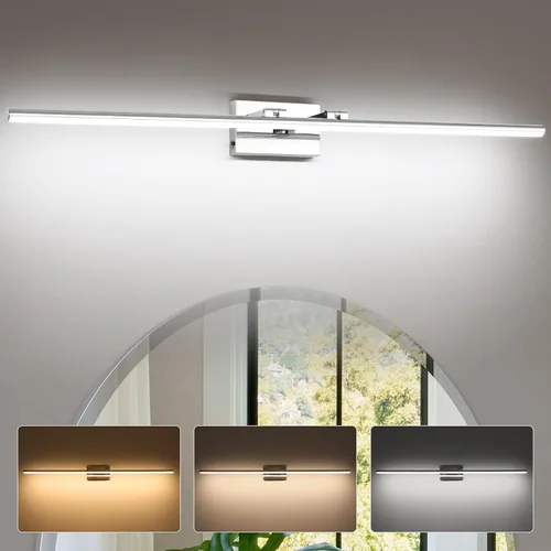 Vista 12 de Lámpara LED para tocador de baño, moderna lámpara de baño sobre el espejo (blanco frío 6000 K), barra de luz de tocador con ángulo ajustable, 24
