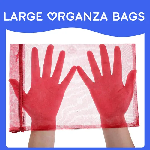 Vista 4 de Funtery - 200 bolsas grandes de organza multicolor, bolsas de regalo con cordón transparente de 8 x 12 pulgadas, bolsas de malla reutilizables