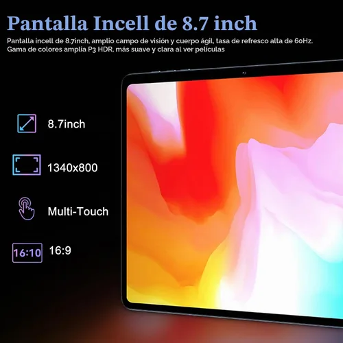 Vista 2 de Crelander Tablet Android 16 de 8.7 pulgadas, 16 (3+3+10) GB+tableta Android de 128 GB con HD IPS 1340 x 800, cámara de 5 MP+13 MP, batería de 5000