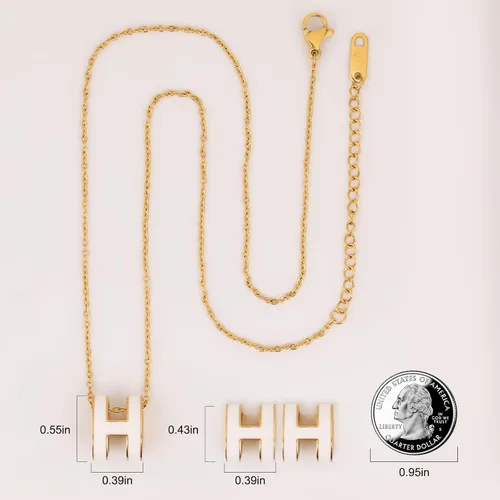 Vista 3 de 2 Pieces of Necklaces for Women 18k Gold Plated H Necklace Earrings for Women Jewelry Set Girl Valentine's Day Birthday Gifts