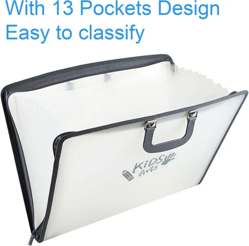 Vista 3 de Acocony - Organizador de archivos de 11 x 17 pulgadas con 13 bolsillos 11x17 portfolio folder for artwork with Handle and Zipper Closure, Frosted