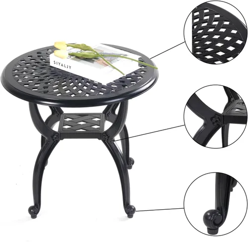 Vista 7 de Mandolin Mesa auxiliar de patio al aire libre, resistente al óxido, de aluminio fundido, mesa auxiliar resistente a la intemperie, mesa de café