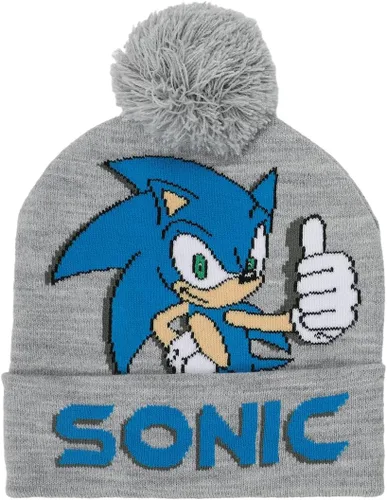 Vista 2 de Sonic the Hedgehog - Conjunto de gorro y guantes con puños juveniles, Gris