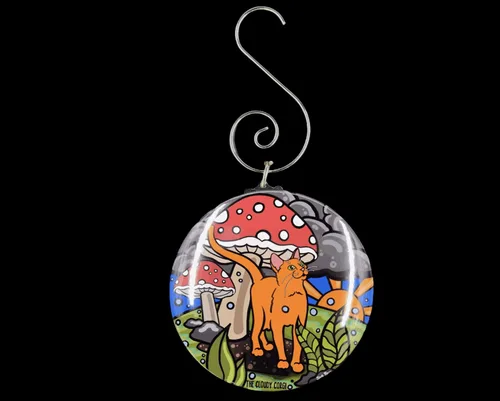 Vista 6 de Psychedelic Cat Mushroom Mini Ornament, Retro Christmas Tree Decoration, Holiday Cat Decor, Cat Christmas Stocking Stuffer Gift, Handmade by The