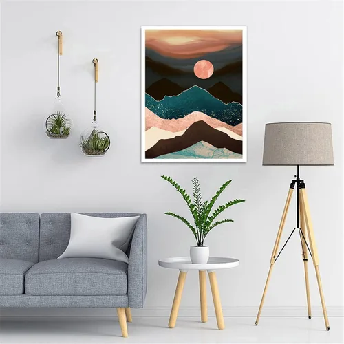 Vista 2 de Hestarcul Kit de pintura de diamante de montaña, kits de arte de diamantes para adultos, pintura de paisaje abstracto con diamantes redondos