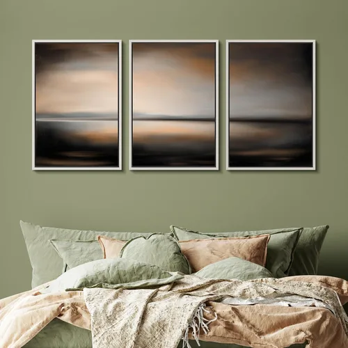 Vista 441 de SIGNFORD - Set de obras de arte en lienzo enmarcado para pared, ilustraciones abstractas de neblina del desierto en tonos neutros beige y marrón