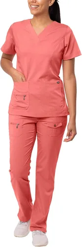 Vista 14 de Adar Pro Breakthrough Plus - Conjunto de uniforme médico para mujer, parte superior con cuello en V mejorado y pantalones con múltiples bolsillos