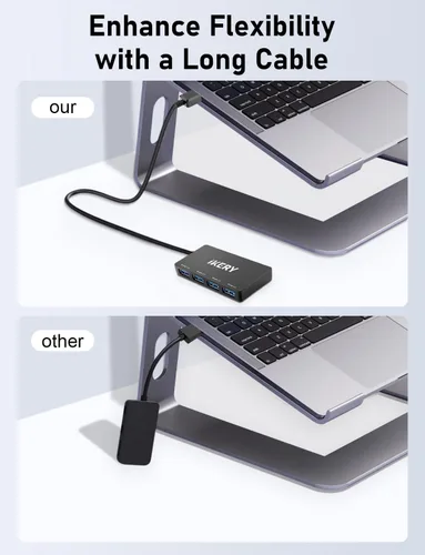 Vista 6 de Hub USB 3.0 de 4 puertos, concentrador de transferencia de datos de alta velocidad de 5 Gbps para laptop, PC, MacBook - Puertos portátiles tipo A